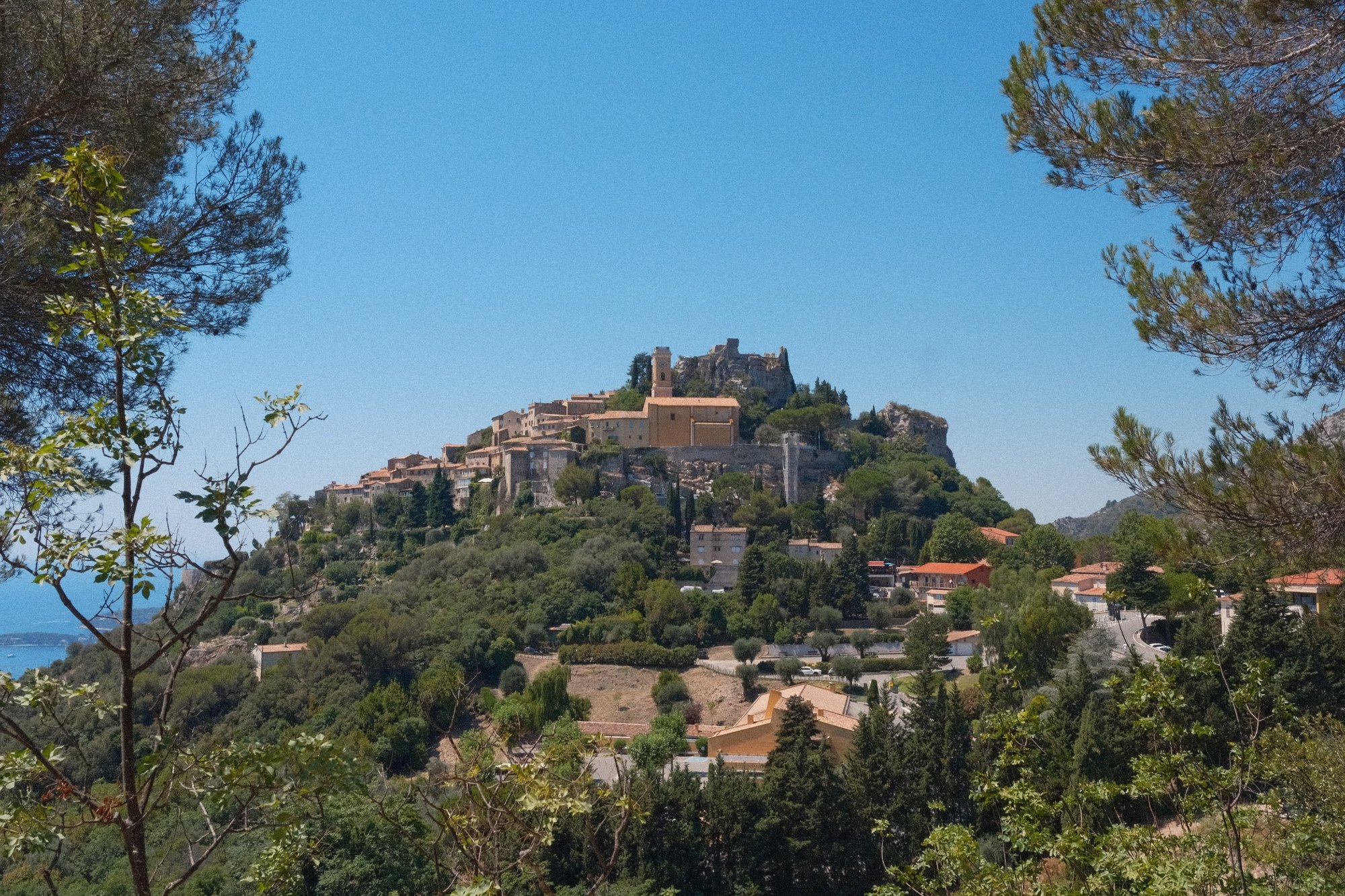 The hilltop village of Èze framed by pines